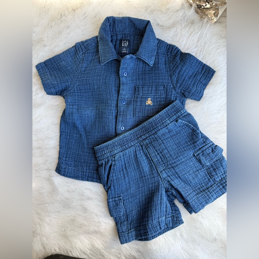 GAP Baby Indigo Blue Textured Two-Piece Set